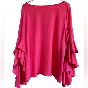 Vintage Hot Pink Blouse Top Layered Wide Bell Sleeve 1970’s 1980’s Size Large